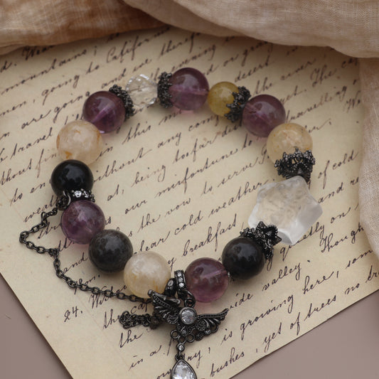 Natural crystal bracelet amethyst tea crystal yellow glue flower white crystal star carving